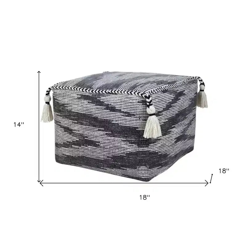 Pouff ottoman rayé en coton gris 18 de HomeRoots