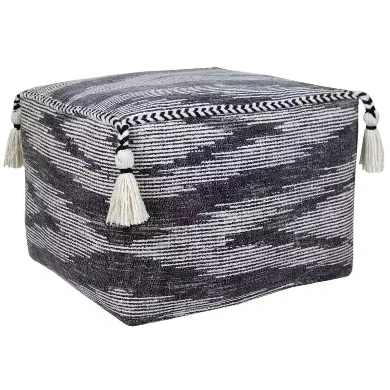 Pouff ottoman rayé en coton gris 18 de HomeRoots