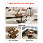 Table basse VEVOR, table basse ronde moderne, table centrale circulaire en bois à 2 niveaux avec rangement ouvert, table d'appoint à cadre métallique minimaliste, marron