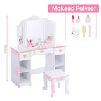 Coiffeuse pour enfants, ensemble coiffeuse et chaise princesse avec miroir, tiroir de rangement, étagères, table d'habillage en bois, ensemble de jeu de rôle pour filles
