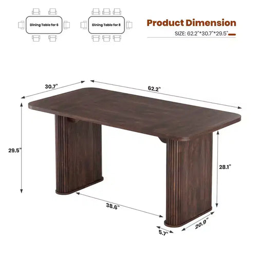Table de salle à manger 160 cm pour 6 à 8 personnes, Table de cuisine de style campagnard avec grand plateau, Table à manger rectangulaire pour salle à manger, salon, cuisine
