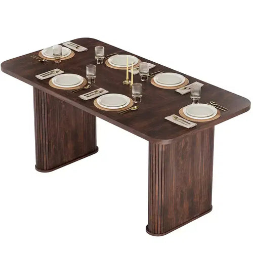 63-inch Dining Table for 6-8, Farmhouse Kitchen Table w/Large Tabletop, Rectangular Dinner Eating Table for Dining Room, Living Room, Kitchen