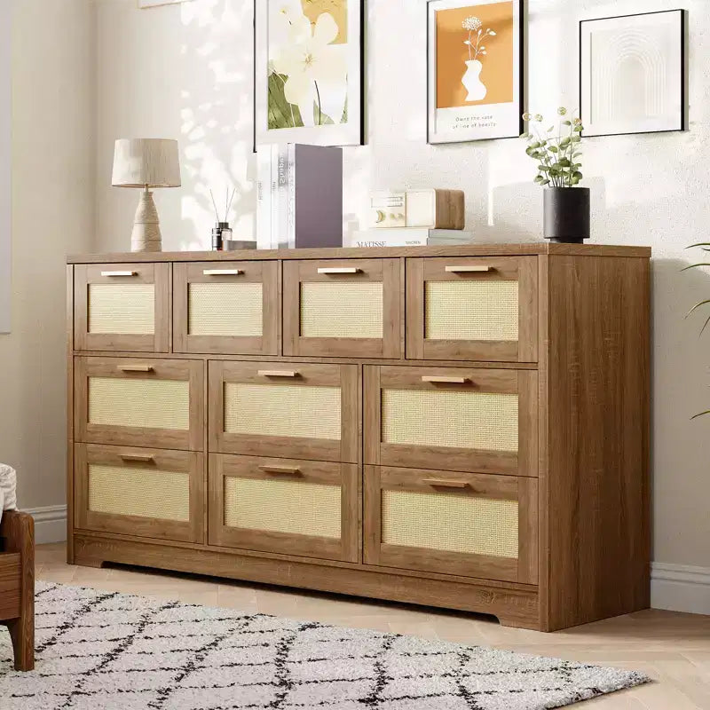 Commode en bois avec poignées métalliques pour salon, couloir, entrée