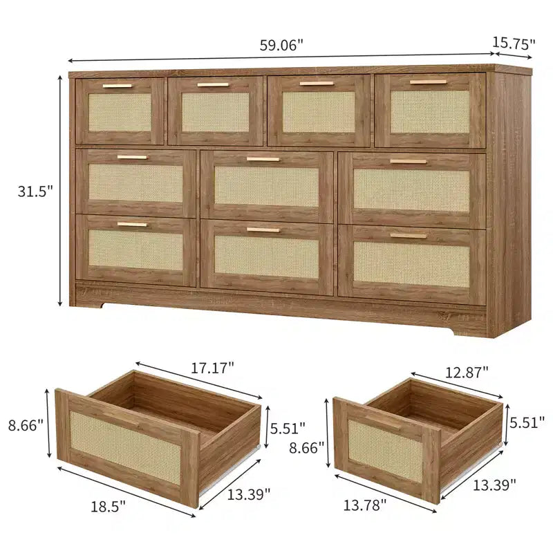 Commode en bois avec poignées métalliques pour salon, couloir, entrée