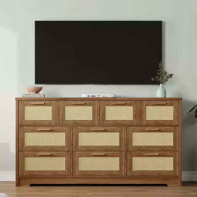 Commode en bois avec poignées métalliques pour salon, couloir, entrée