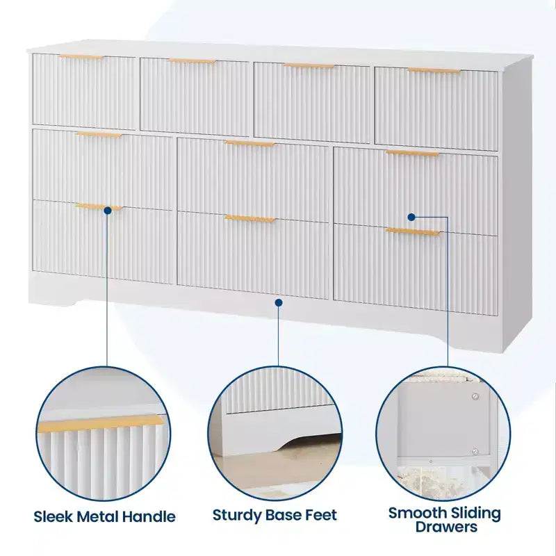 Commode en bois avec poignées métalliques pour salon, couloir, entrée