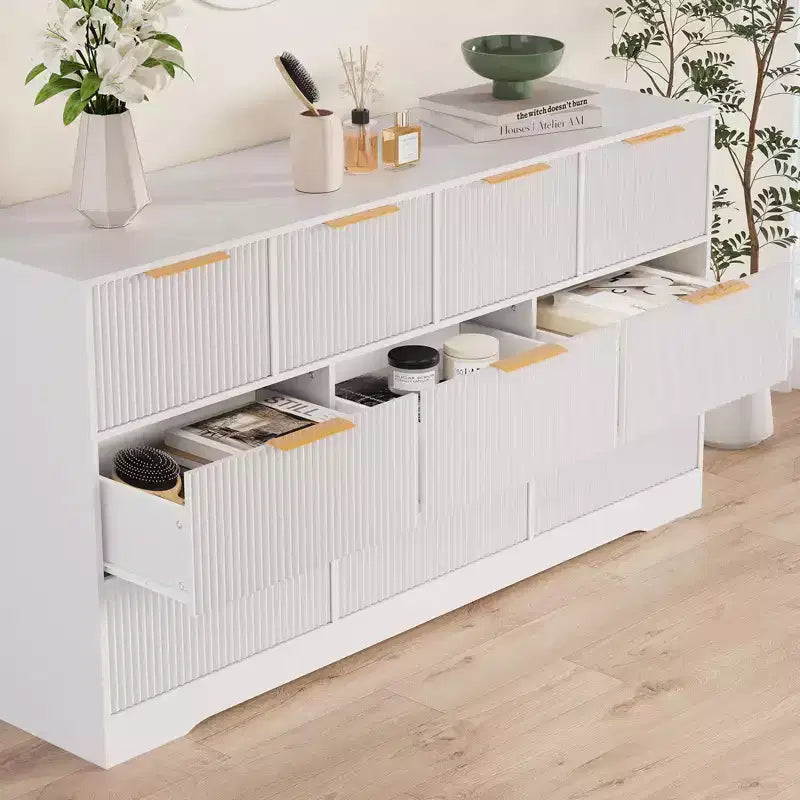 Commode en bois avec poignées métalliques pour salon, couloir, entrée