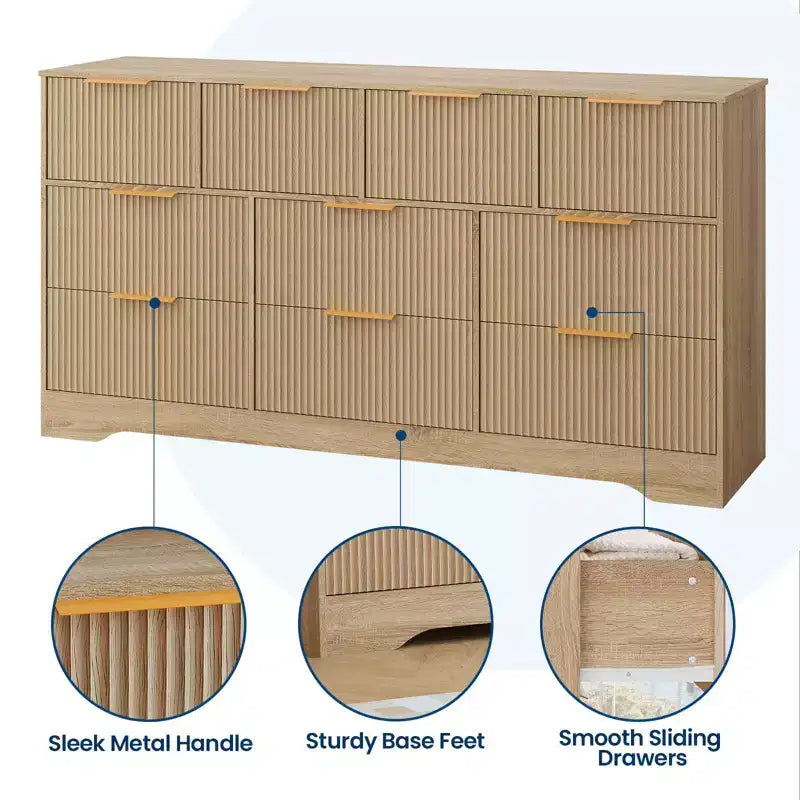 Commode en bois avec poignées métalliques pour salon, couloir, entrée