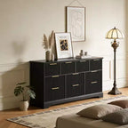Commode en bois avec poignées métalliques pour salon, couloir, entrée