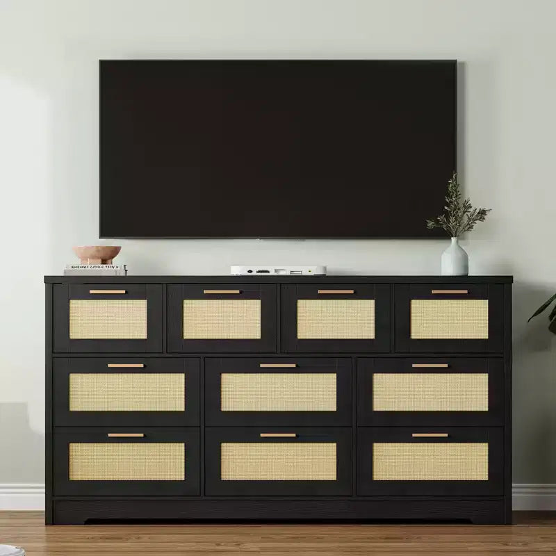 Commode en bois avec poignées métalliques pour salon, couloir, entrée