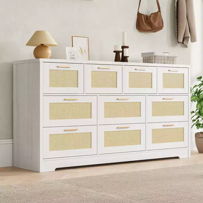 Commode en bois avec poignées métalliques pour salon, couloir, entrée
