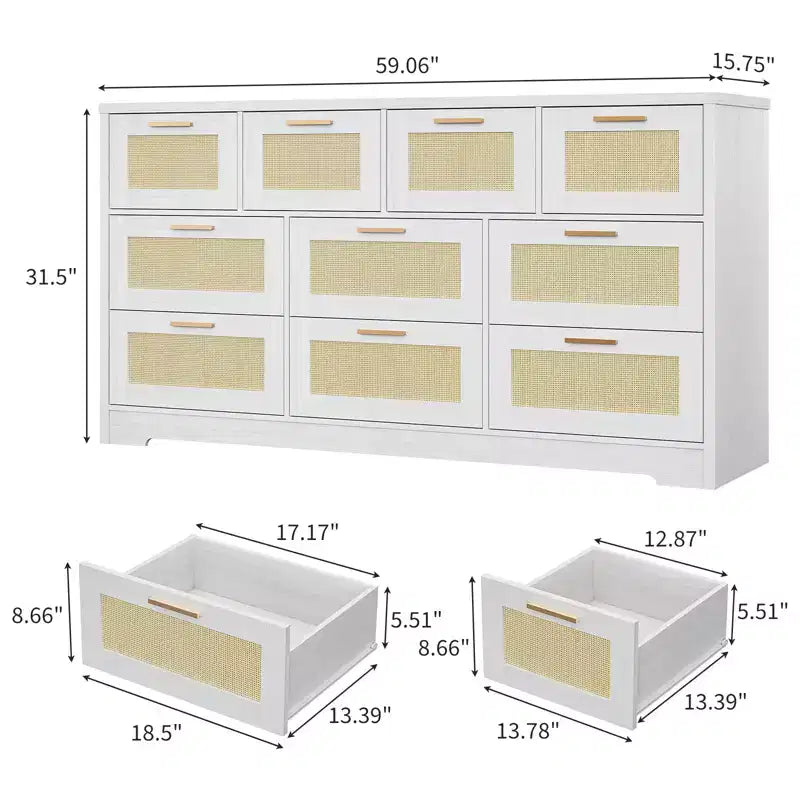 Commode en bois avec poignées métalliques pour salon, couloir, entrée