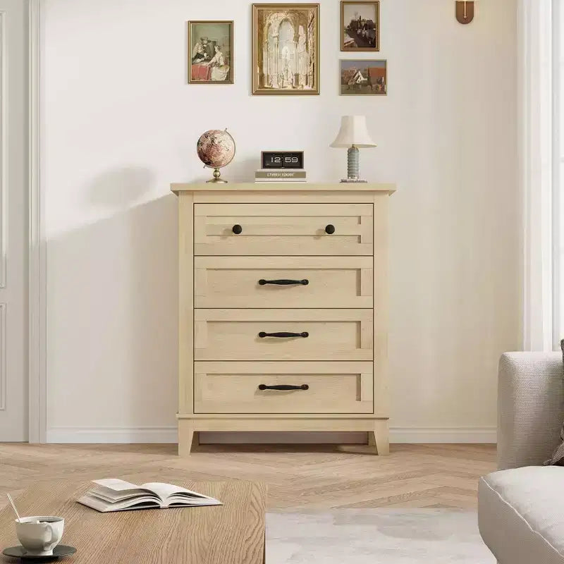 Commode en bois avec poignées métalliques pour salon, couloir, entrée