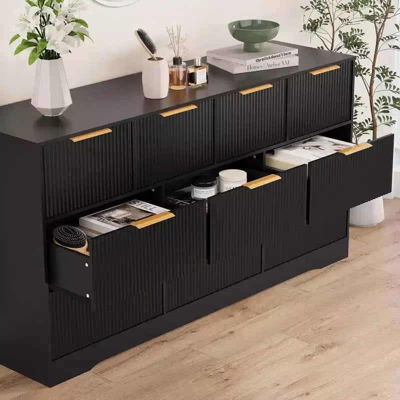 Commode en bois avec poignées métalliques pour salon, couloir, entrée