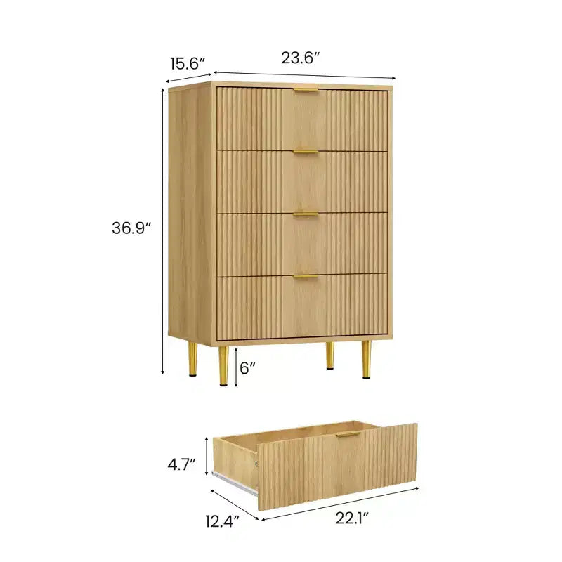 Commode à 5 tiroirs cannelés pour chambre, commode haute moderne avec grain de bois, commode verticale en bois style ferme pour placard, couloir