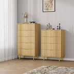 Commode à 5 tiroirs cannelés pour chambre, commode haute moderne avec grain de bois, commode verticale en bois style ferme pour placard, couloir