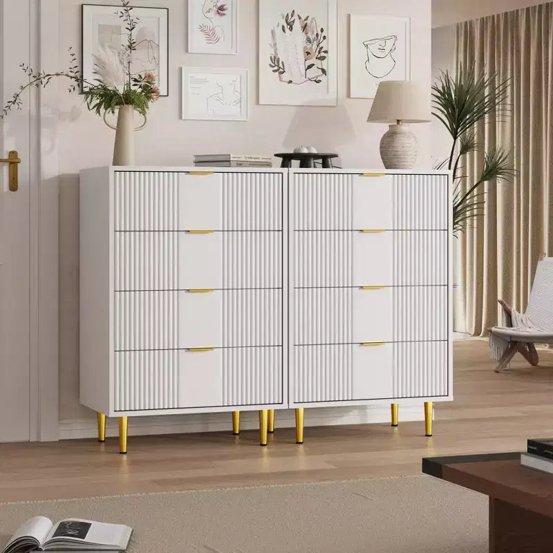 Commode à 5 tiroirs cannelés pour chambre, commode haute moderne avec grain de bois, commode verticale en bois style ferme pour placard, couloir