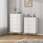 Commode à 5 tiroirs cannelés pour chambre, commode haute moderne avec grain de bois, commode verticale en bois style ferme pour placard, couloir