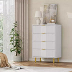 Commode à 5 tiroirs cannelés pour chambre, commode haute moderne avec grain de bois, commode verticale en bois style ferme pour placard, couloir
