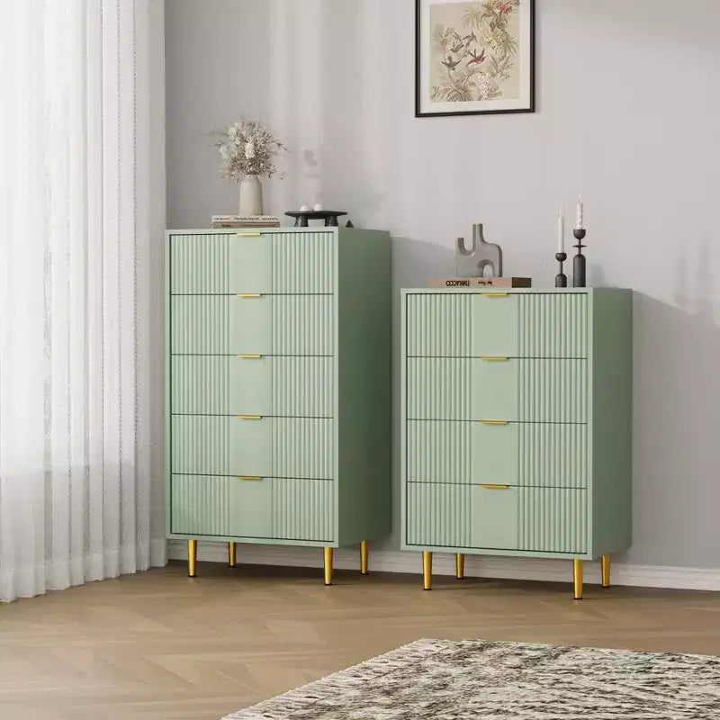 Commode à 5 tiroirs cannelés pour chambre, commode haute moderne avec grain de bois, commode verticale en bois style ferme pour placard, couloir
