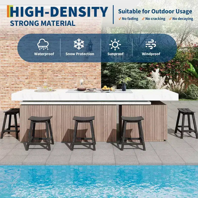 Tabouret de bar robuste et résistant aux intempéries, chaise de patio extérieure hauteur comptoir, résine durable pour balcon, terrasse