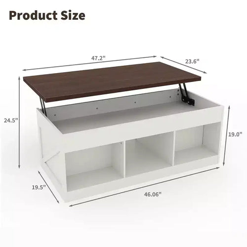 Table basse relevable Acekool avec rangement caché, Table d'appoint de style ferme pour salon
