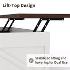 Table basse relevable Acekool avec rangement caché, Table d'appoint de style ferme pour salon