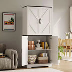 Meuble de rangement haut de cuisine de 178 cm avec étagère ouverte - Armoire de rangement de style ferme à 4 portes avec étagères réglables pour cuisine et salle à manger