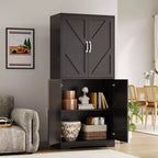 Meuble de rangement haut de cuisine de 178 cm avec étagère ouverte - Armoire de rangement de style ferme à 4 portes avec étagères réglables pour cuisine et salle à manger