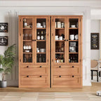 Meuble de rangement de cuisine - Armoire de rangement moderne avec 2 grands tiroirs, des portes vitrées et des étagères réglables