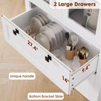 Meuble de rangement de cuisine - Armoire de rangement moderne avec 2 grands tiroirs, des portes vitrées et des étagères réglables