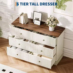 Commode, Commode à 6 tiroirs horizontaux cannelés, Organiseur de chambre en bois pour petits espaces, Rangement de vêtements