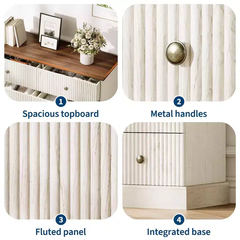 Commode, Commode à 6 tiroirs horizontaux cannelés, Organiseur de chambre en bois pour petits espaces, Rangement de vêtements