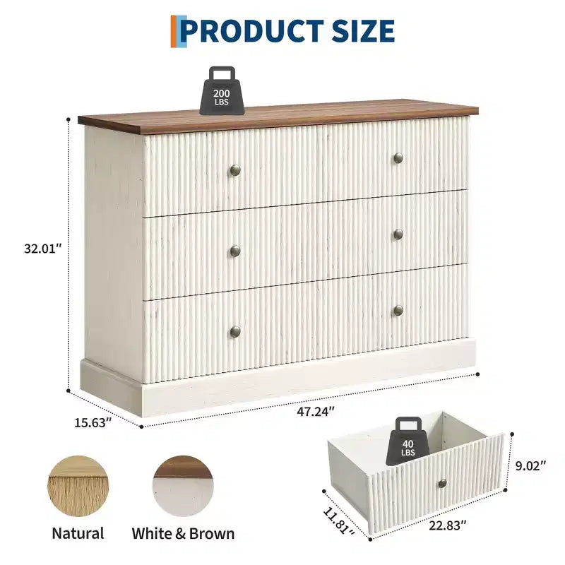 Commode, Commode à 6 tiroirs horizontaux cannelés, Organiseur de chambre en bois pour petits espaces, Rangement de vêtements