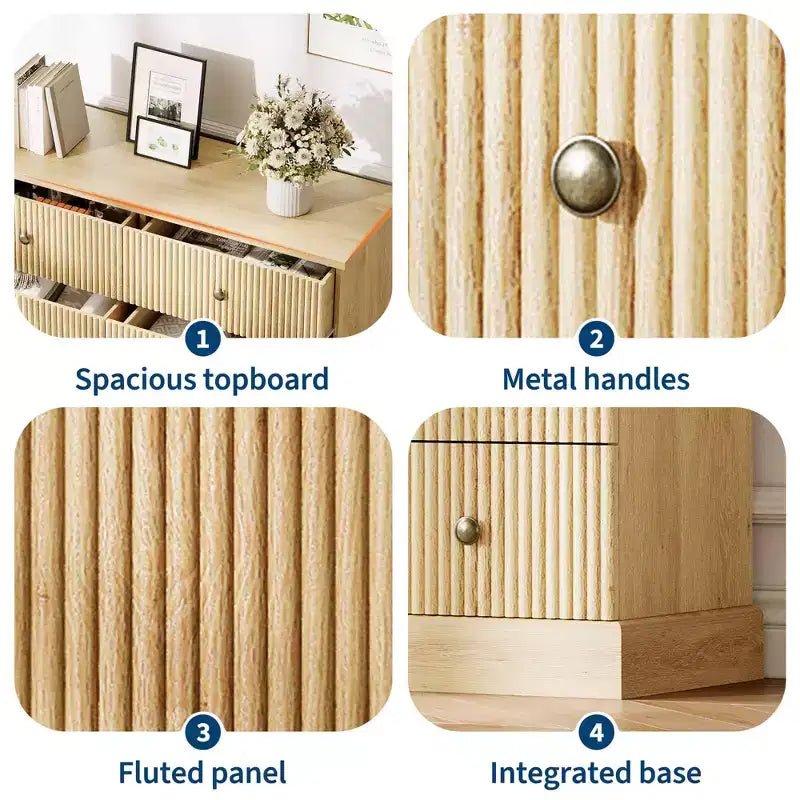Commode, Commode à 6 tiroirs horizontaux cannelés, Organiseur de chambre en bois pour petits espaces, Rangement de vêtements