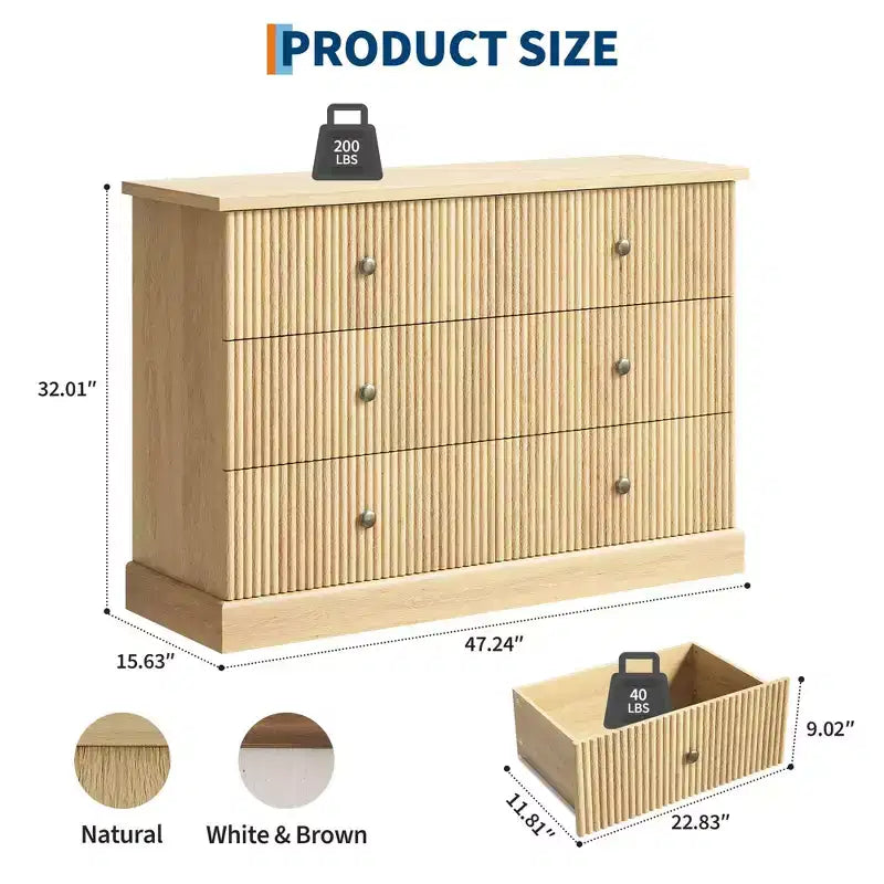 Commode, Commode à 6 tiroirs horizontaux cannelés, Organiseur de chambre en bois pour petits espaces, Rangement de vêtements