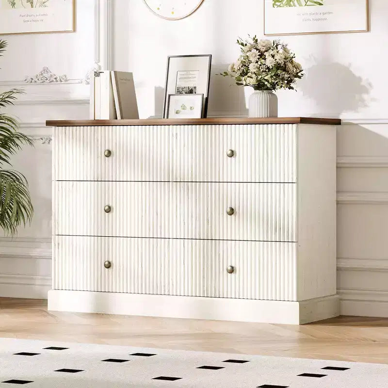 Commode, Commode à 6 tiroirs horizontaux cannelés, Organiseur de chambre en bois pour petits espaces, Rangement de vêtements