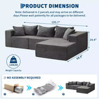 Canapé modulaire sectionnel nuage douillet et spacieux, grand canapé moelleux en forme de L de 269 cm avec méridienne, design confortable sans armature, aucun assemblage requis, pour salon moderne