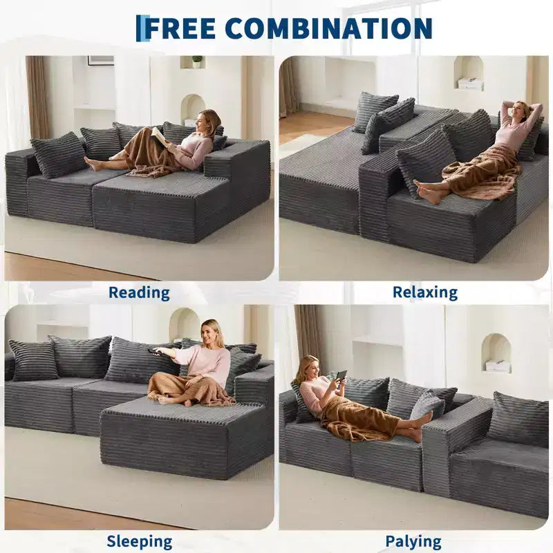 Canapé modulaire sectionnel nuage douillet et spacieux, grand canapé moelleux en forme de L de 269 cm avec méridienne, design confortable sans armature, aucun assemblage requis, pour salon moderne
