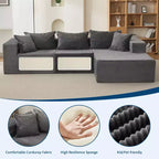 Canapé modulaire sectionnel nuage douillet et spacieux, grand canapé moelleux en forme de L de 269 cm avec méridienne, design confortable sans armature, aucun assemblage requis, pour salon moderne