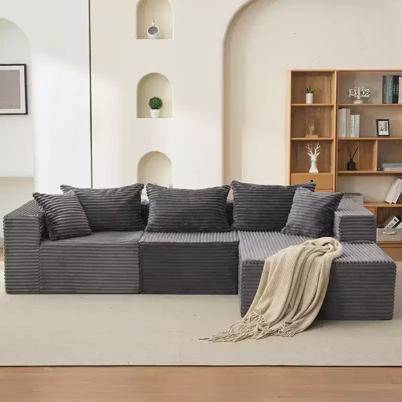 Canapé modulaire sectionnel nuage douillet et spacieux, grand canapé moelleux en forme de L de 269 cm avec méridienne, design confortable sans armature, aucun assemblage requis, pour salon moderne