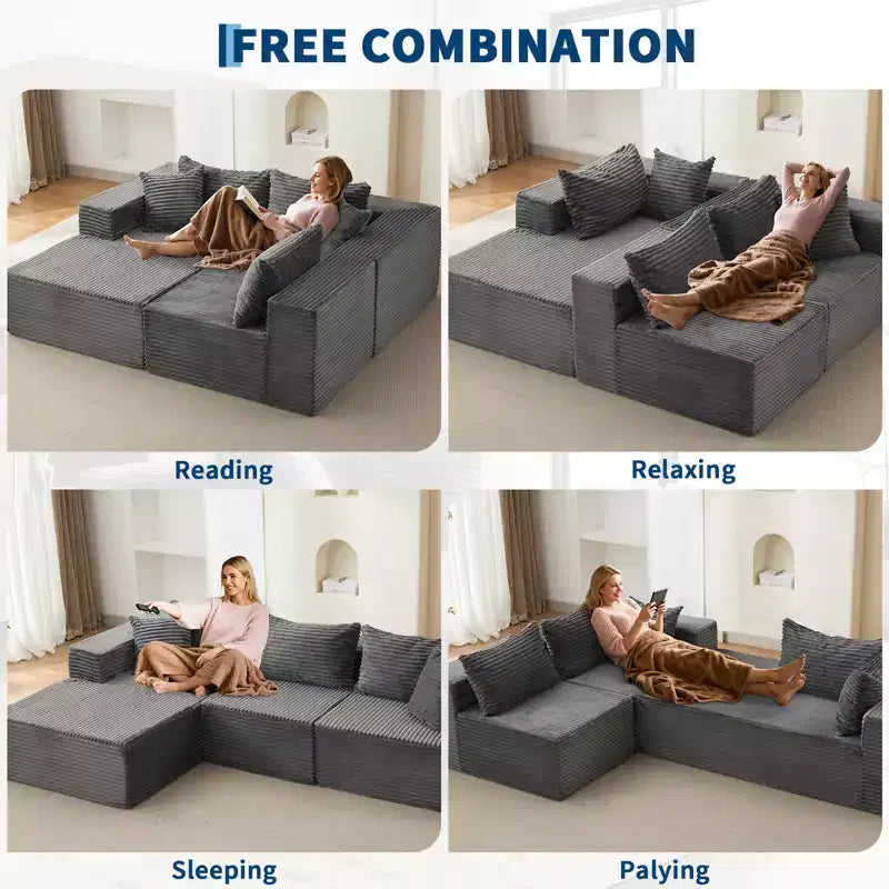 Canapé modulaire sectionnel nuage douillet et spacieux, grand canapé moelleux en forme de L de 269 cm avec méridienne, design confortable sans armature, aucun assemblage requis, pour salon moderne