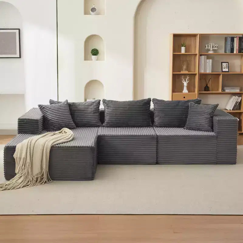 Canapé modulaire sectionnel nuage douillet et spacieux, grand canapé moelleux en forme de L de 269 cm avec méridienne, design confortable sans armature, aucun assemblage requis, pour salon moderne