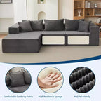Canapé modulaire sectionnel nuage douillet et spacieux, grand canapé moelleux en forme de L de 269 cm avec méridienne, design confortable sans armature, aucun assemblage requis, pour salon moderne