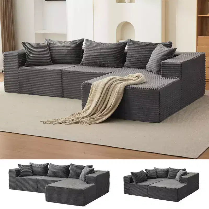 Canapé modulaire sectionnel nuage douillet et spacieux, grand canapé moelleux en forme de L de 269 cm avec méridienne, design confortable sans armature, aucun assemblage requis, pour salon moderne