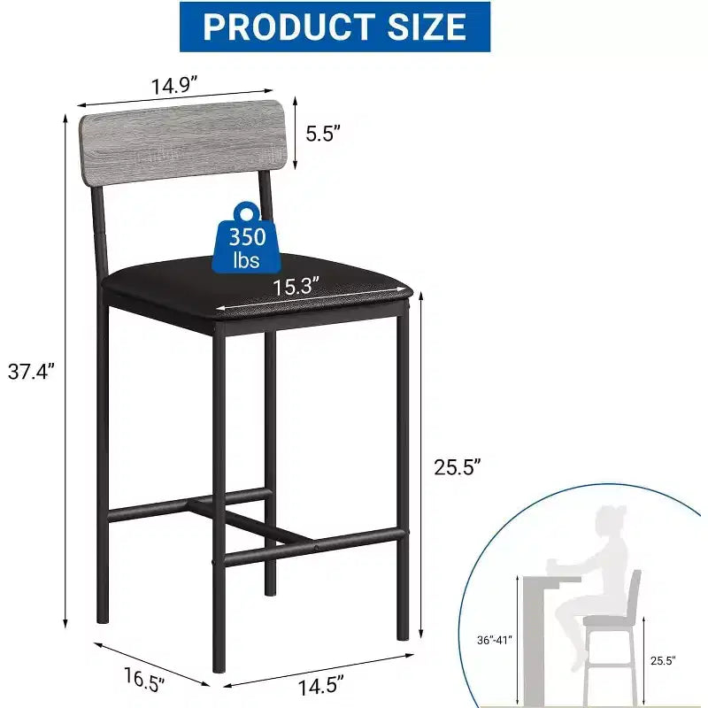 Tabourets de Bar Lot de 4, Tabourets de Comptoir Rembourrés avec Dossier et Repose-Pieds, Tabourets de Cuisine pour Îlot de Cuisine, Montage Facile, Gris Rustique