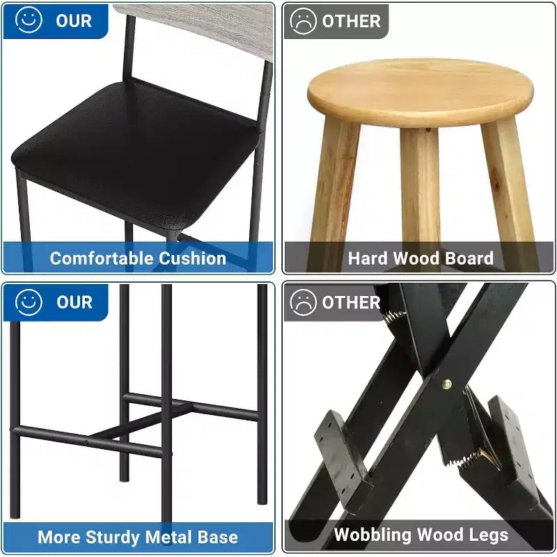 Tabourets de Bar Lot de 4, Tabourets de Comptoir Rembourrés avec Dossier et Repose-Pieds, Tabourets de Cuisine pour Îlot de Cuisine, Montage Facile, Gris Rustique