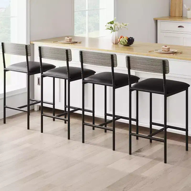 Tabourets de Bar Lot de 4, Tabourets de Comptoir Rembourrés avec Dossier et Repose-Pieds, Tabourets de Cuisine pour Îlot de Cuisine, Montage Facile, Gris Rustique