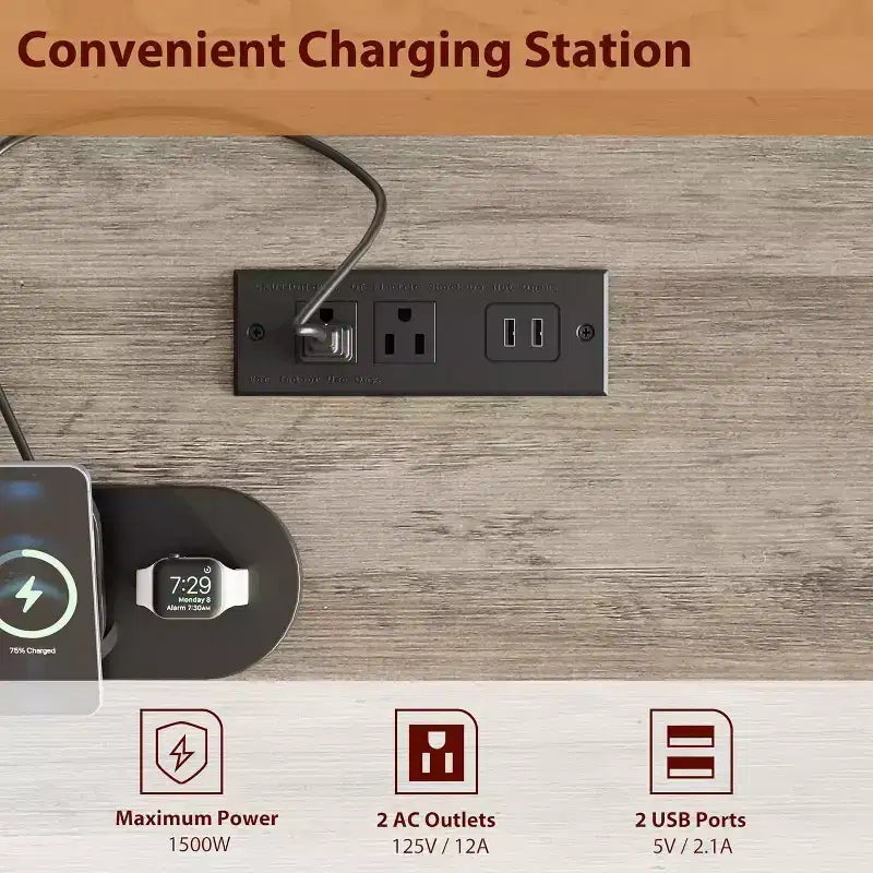 53,5'' Bureau de direction de ferme avec station de recharge, bureau d'ordinateur en bois avec tiroirs et classeur pour bureau à domicile