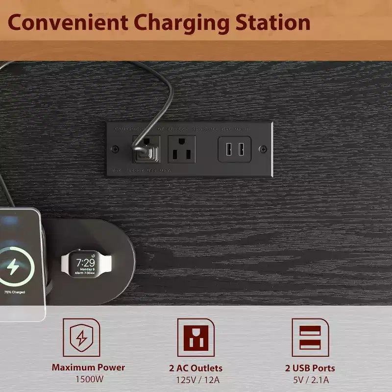53,5'' Bureau de direction de ferme avec station de recharge, bureau d'ordinateur en bois avec tiroirs et classeur pour bureau à domicile